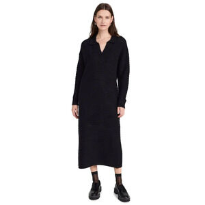 525 America Black Raya Solid Polo Knit Sweater Midi Collared Dress Tuckernuck M